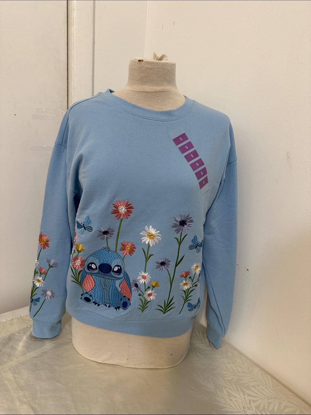 Disney Stitch Blue Floral Crewneck Sweatshirt